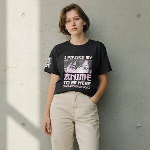 T-shirt adolescent noir Small P 100% coton I paused my anime to be here